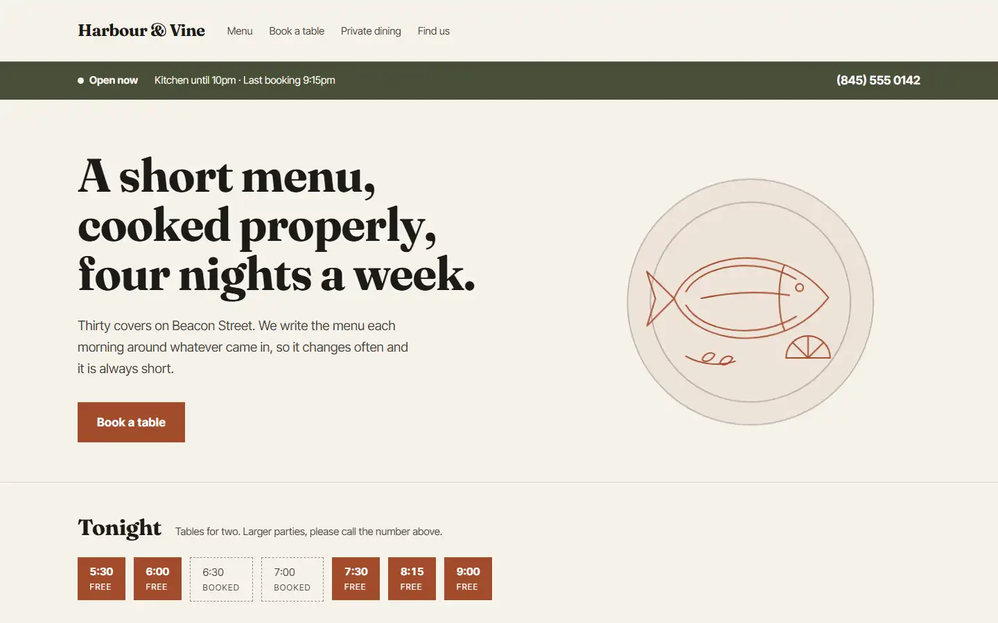 Harbour and Vine concept: a short menu, open now, and tonight’s free tables