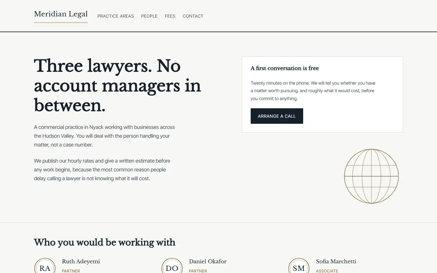 Meridian Legal concept: three lawyers, no account managers in between