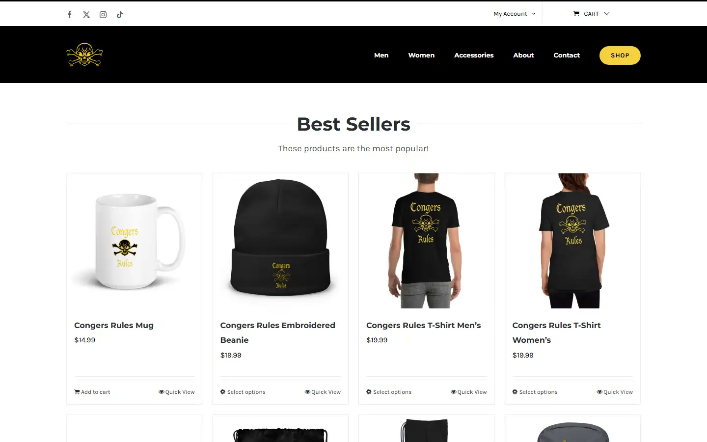 Congers Rules store: best sellers including a mug, a beanie and t-shirts